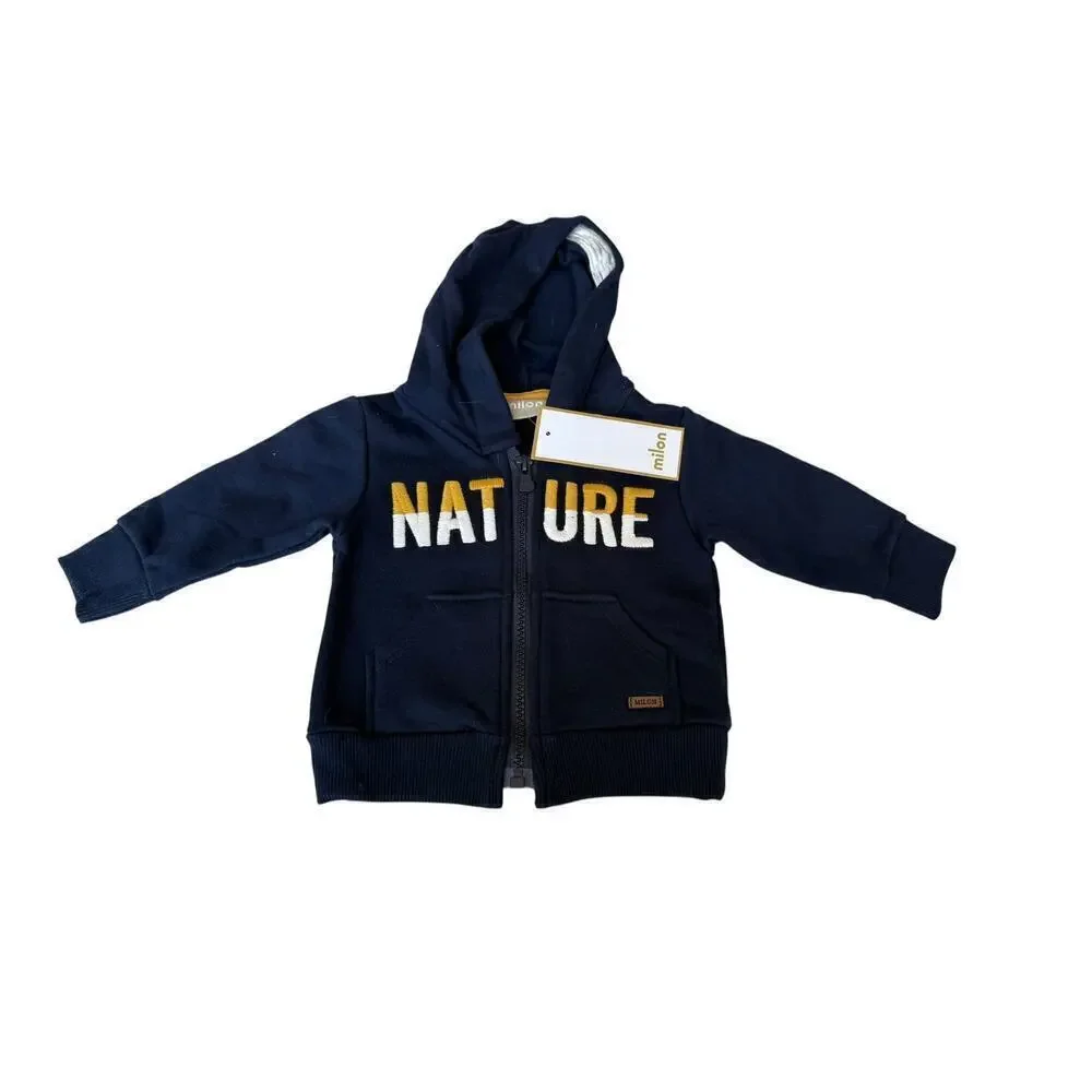 Milon Boys Gray Marl & Navy Hooded Sweatshirt Jogger Pant Set in size 3 months